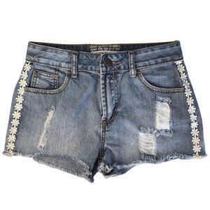 Hot Kiss CICI Shorts Womens Size 5 Denim Distressed Medium Wash Daisies